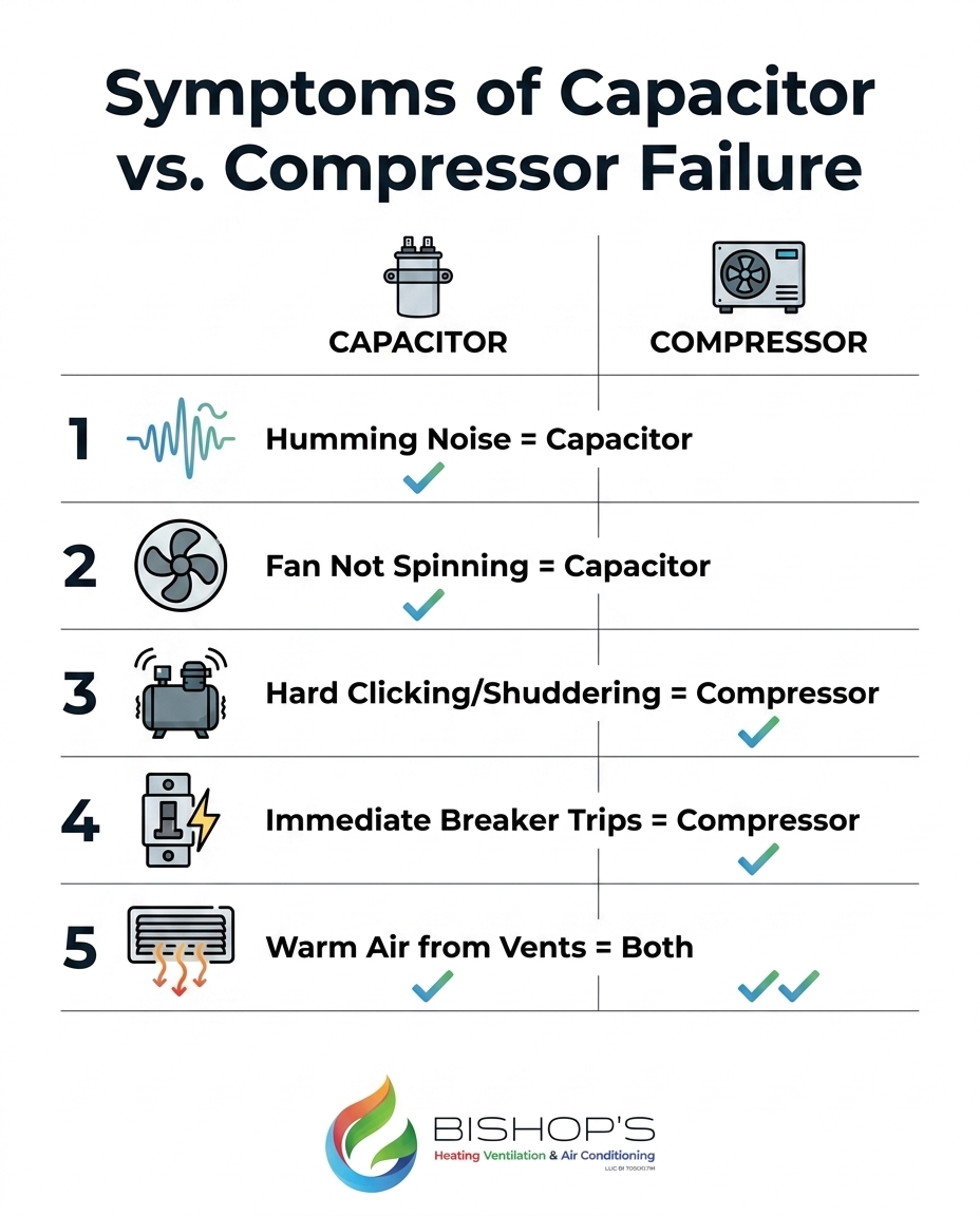 Symptoms of Capacitor vs. Compressor Failure