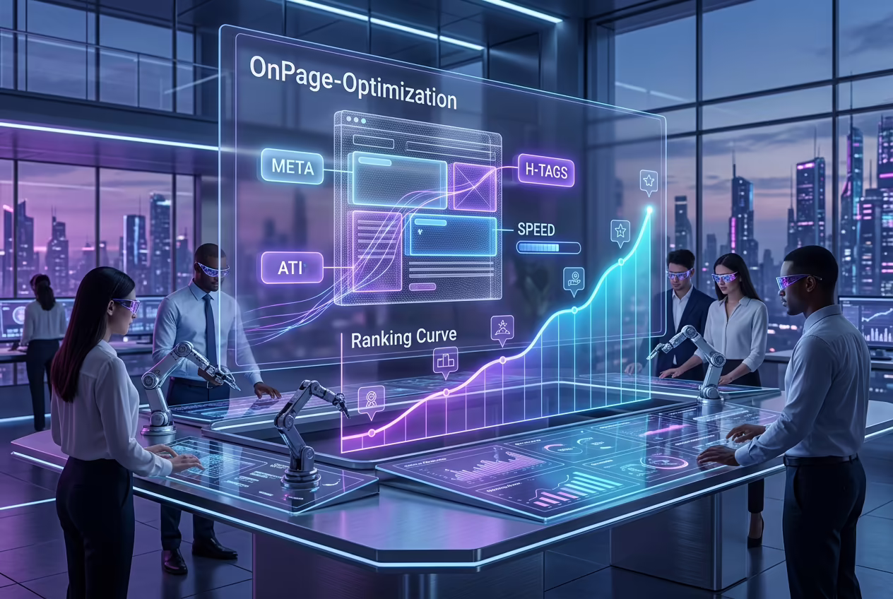 Menschen stehen in einem Labor und arbeiten an Onpage Optimierung