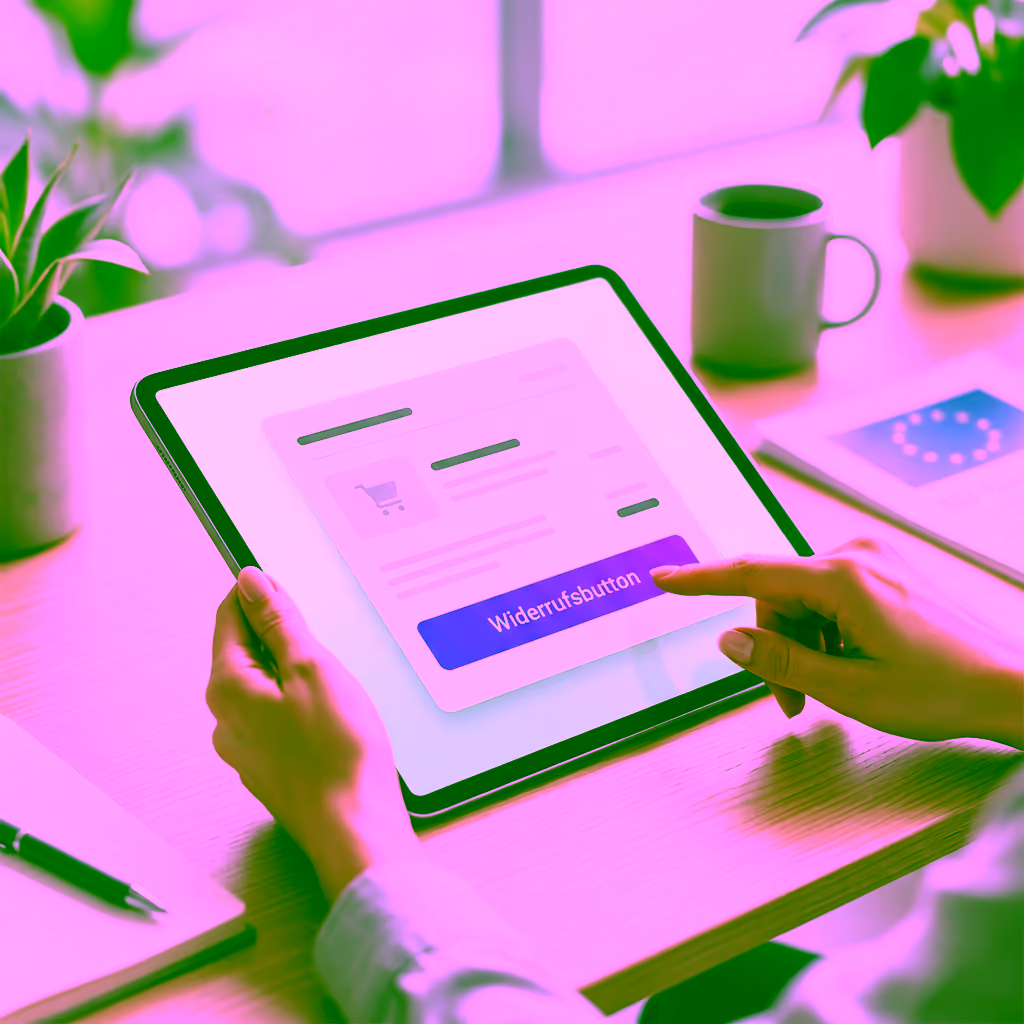 Eine Website auf einem Tablet mit Widerrufs-Button