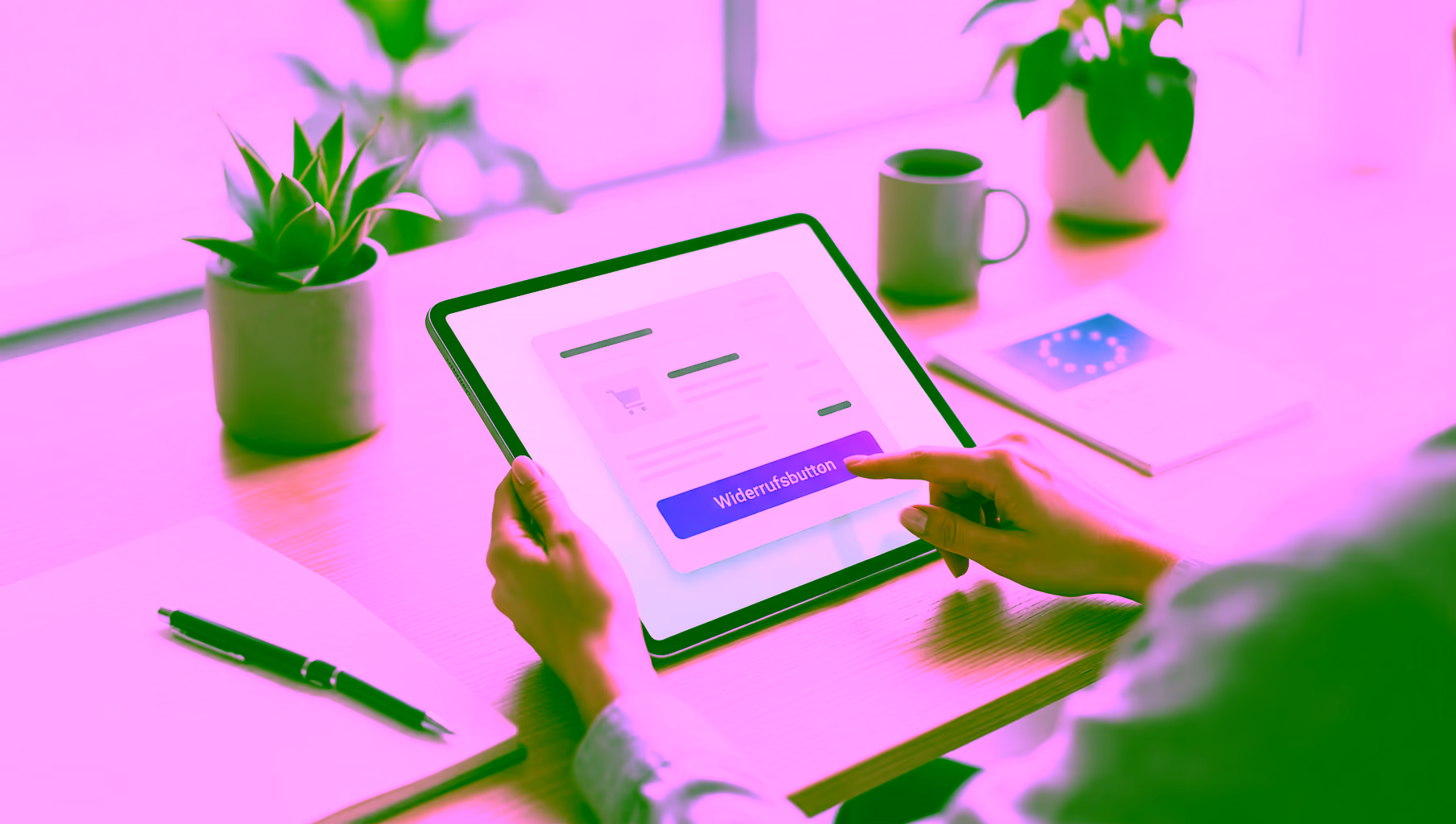 Eine Website auf einem Tablet mit Widerrufs-Button