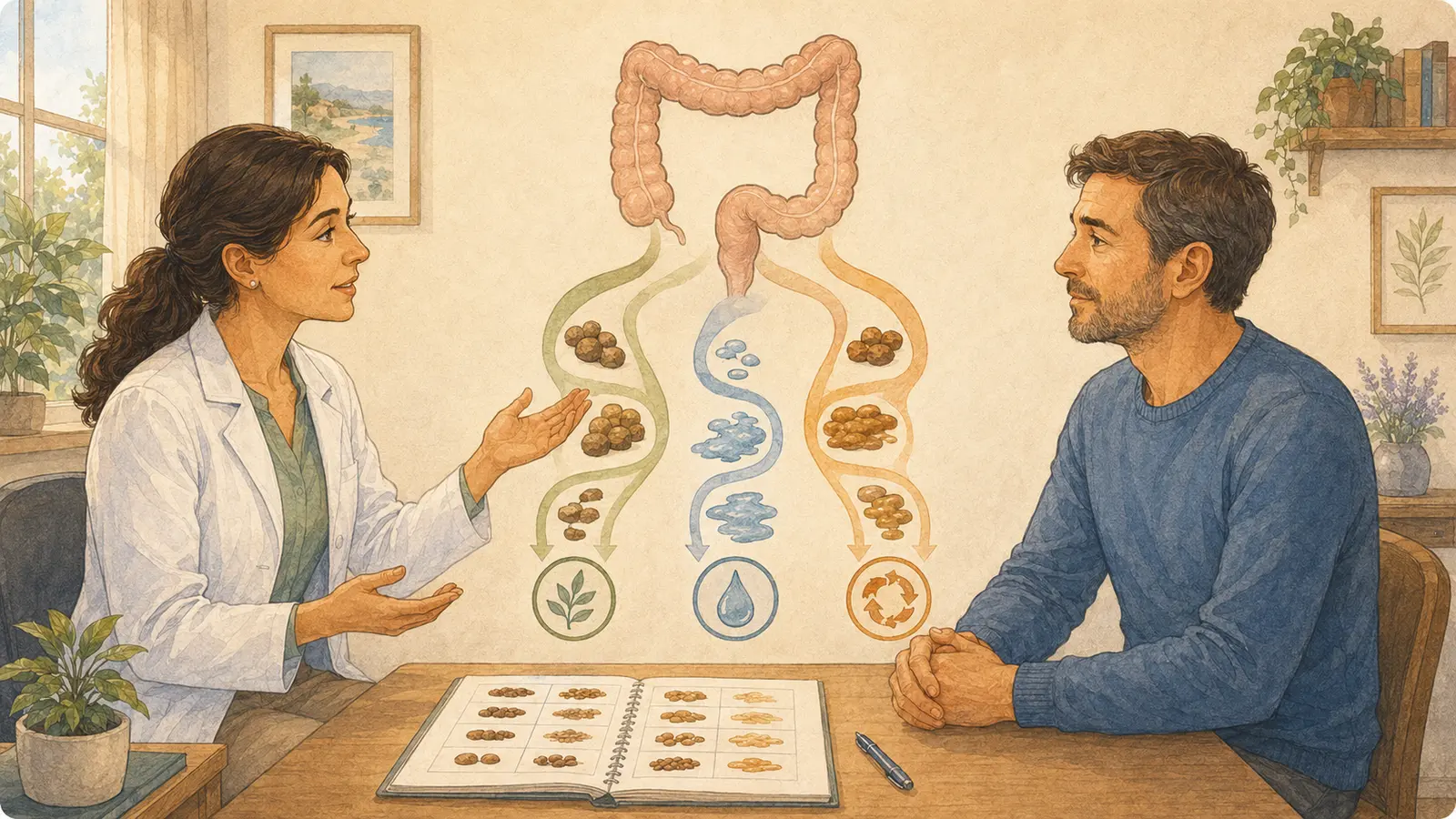 Gastroenterologa e paziente confrontano i diversi pattern di IBS-C, IBS-D e IBS mista