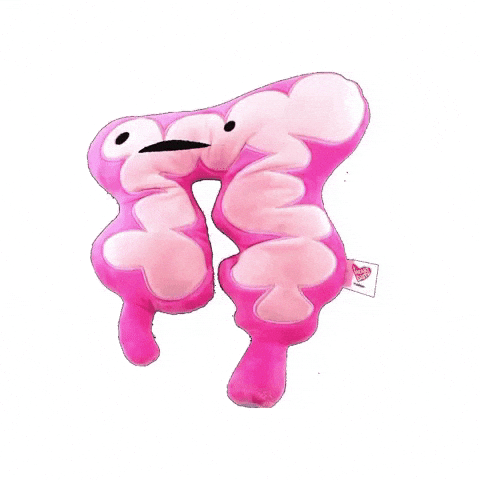 Intestino rosa animato con espressione di malessere