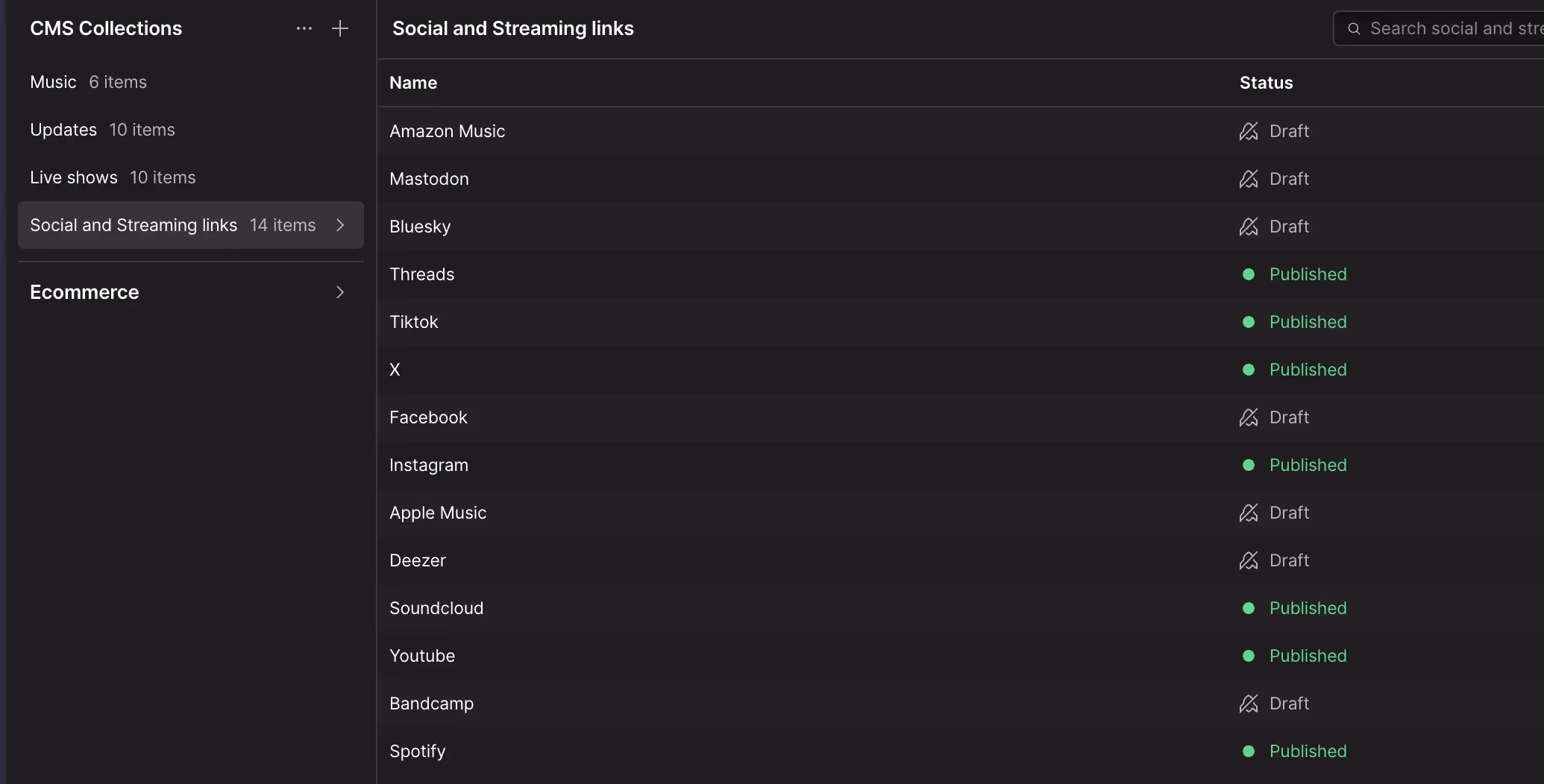 Social & streaming webflow