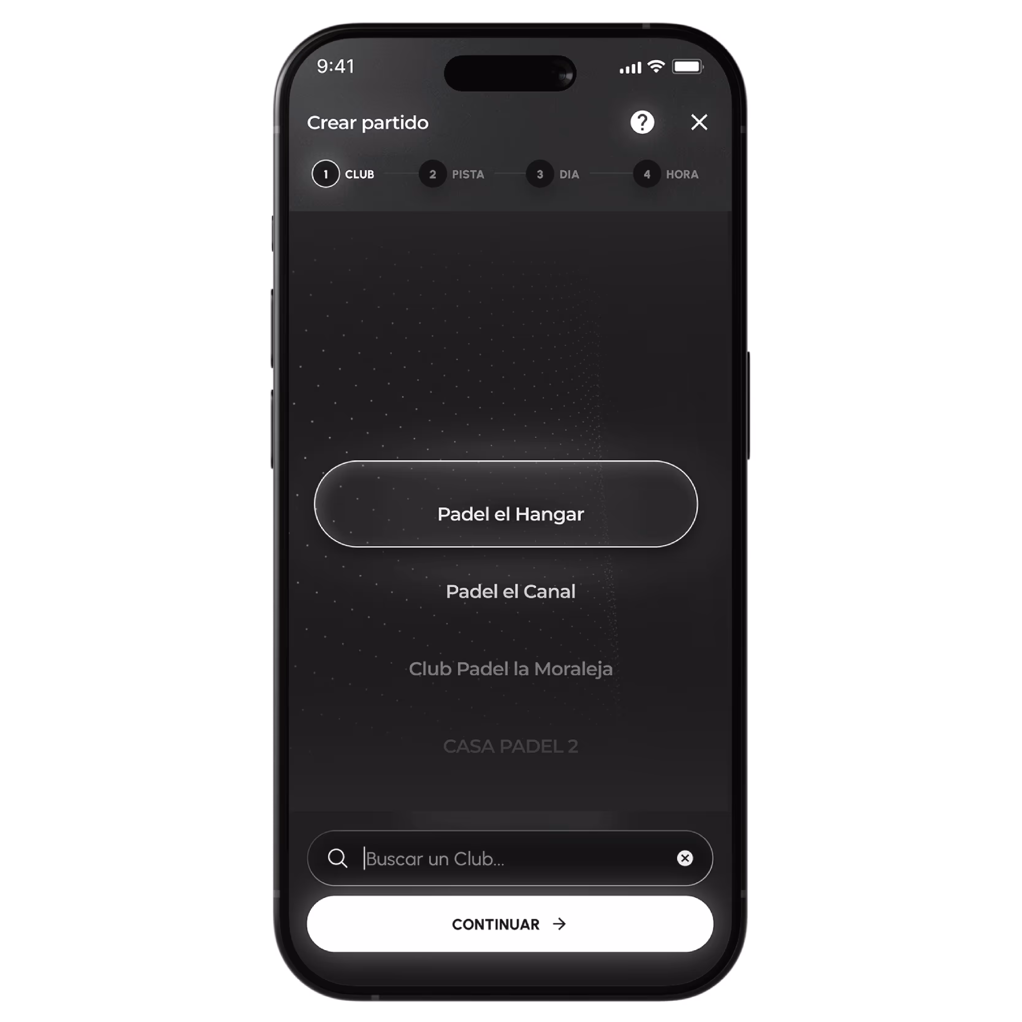 Primer paso para crear un partido en la app de Padmi.