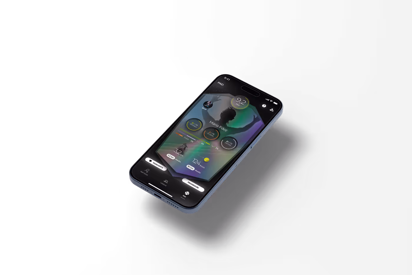 Mockup de un iPhone con captura de un apartado de la app de Padmi.