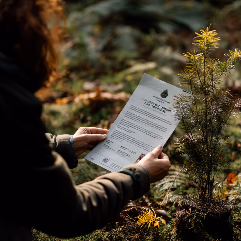 A woman holding a piece of paper in her hands.
