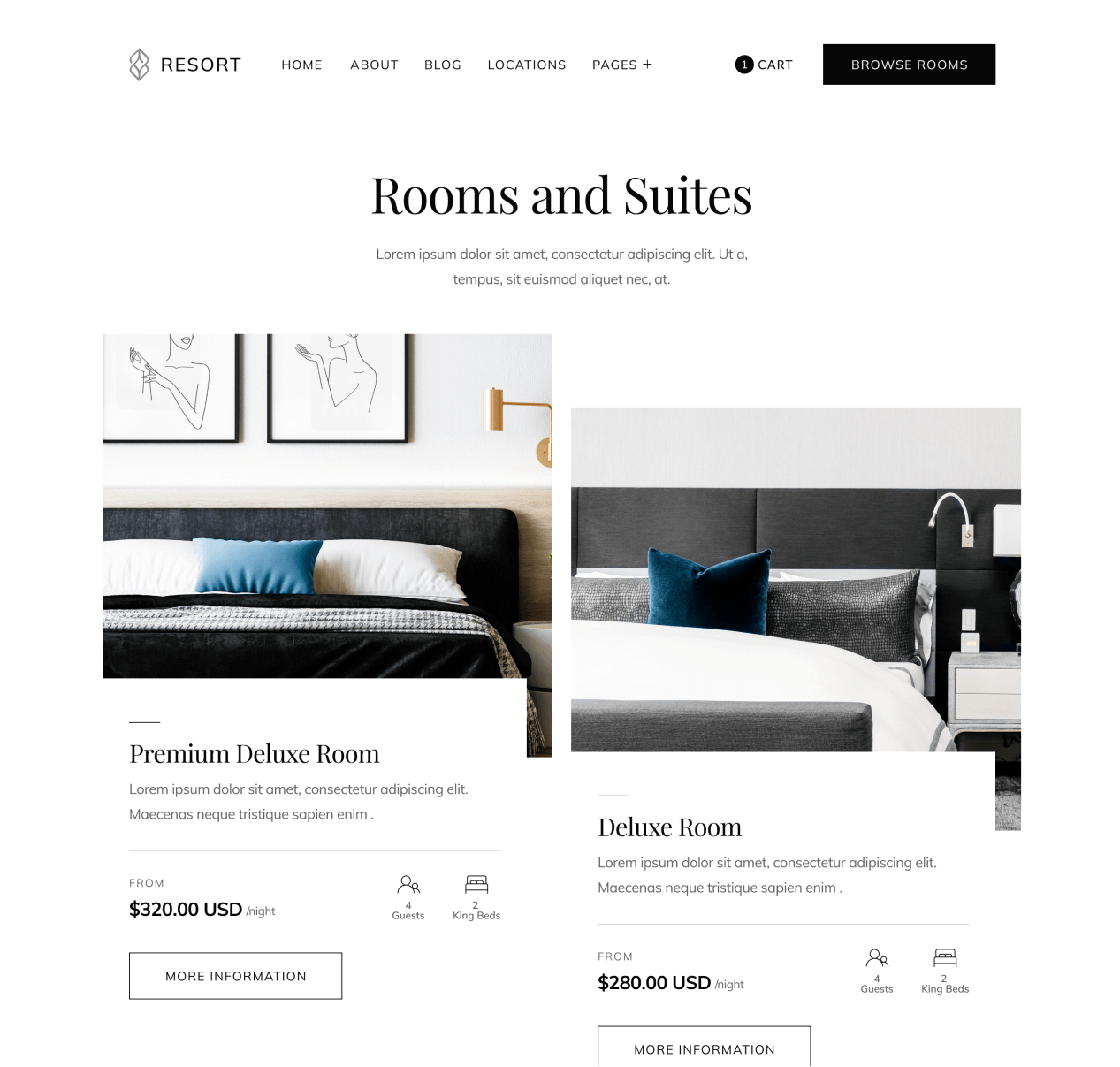 Resort - Rooms page - Resort and Hotel Webflow Template