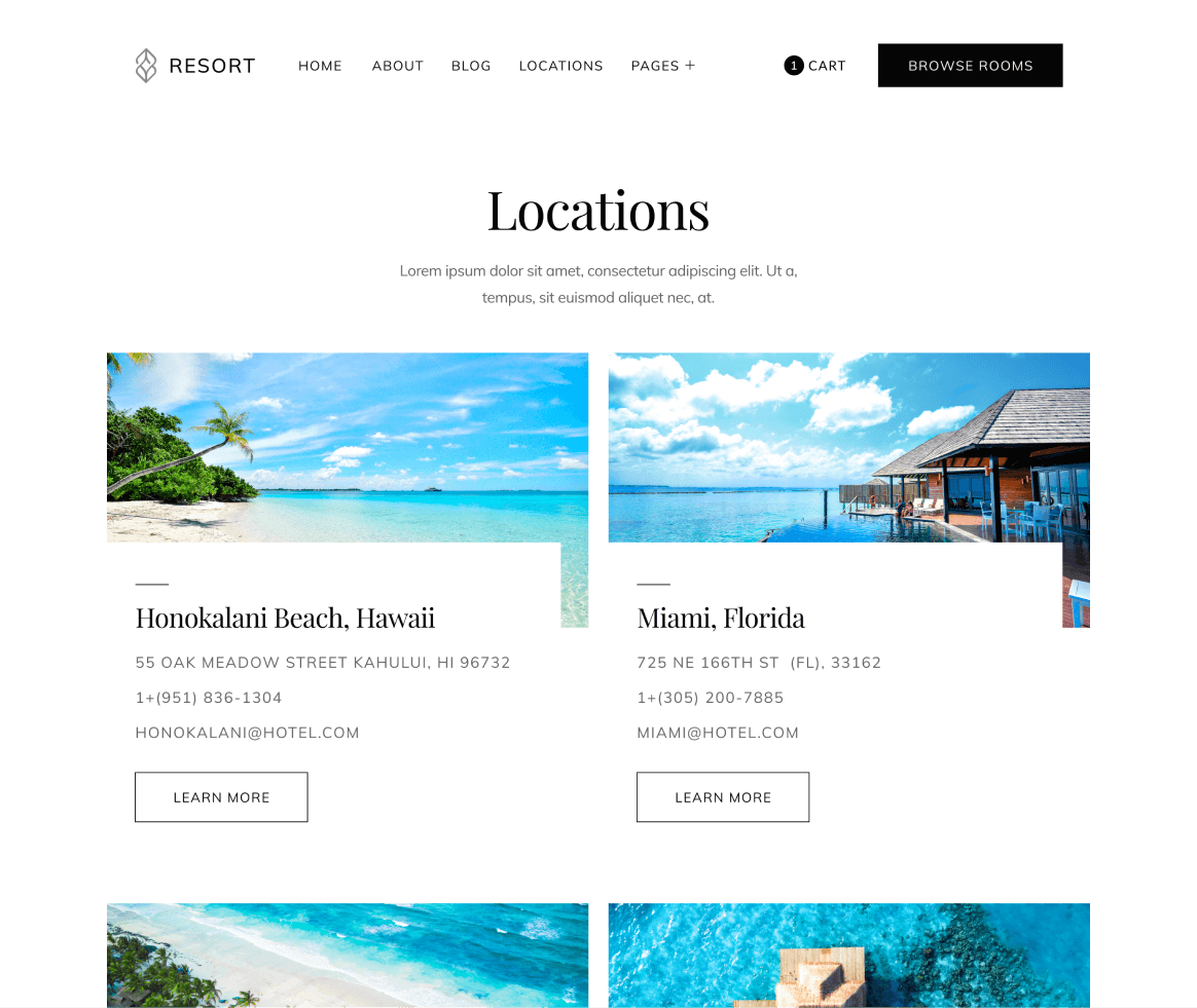 Resort - Locations page - Resort and Hotel Webflow Template