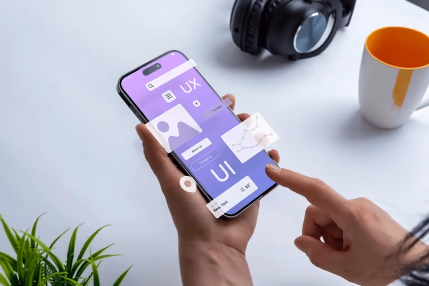 A woman's hand holding a mobile device, illustrating the trends in mobile app development.