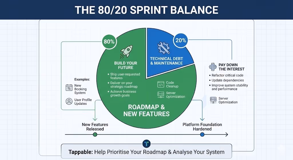Pie chart depicting 80/20 sprint balance