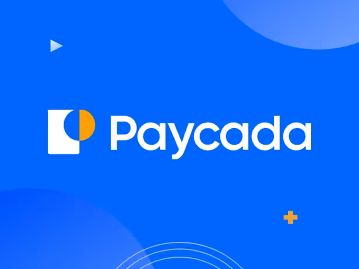 Paycada logo with a stylized orange and white icon on a blue background.