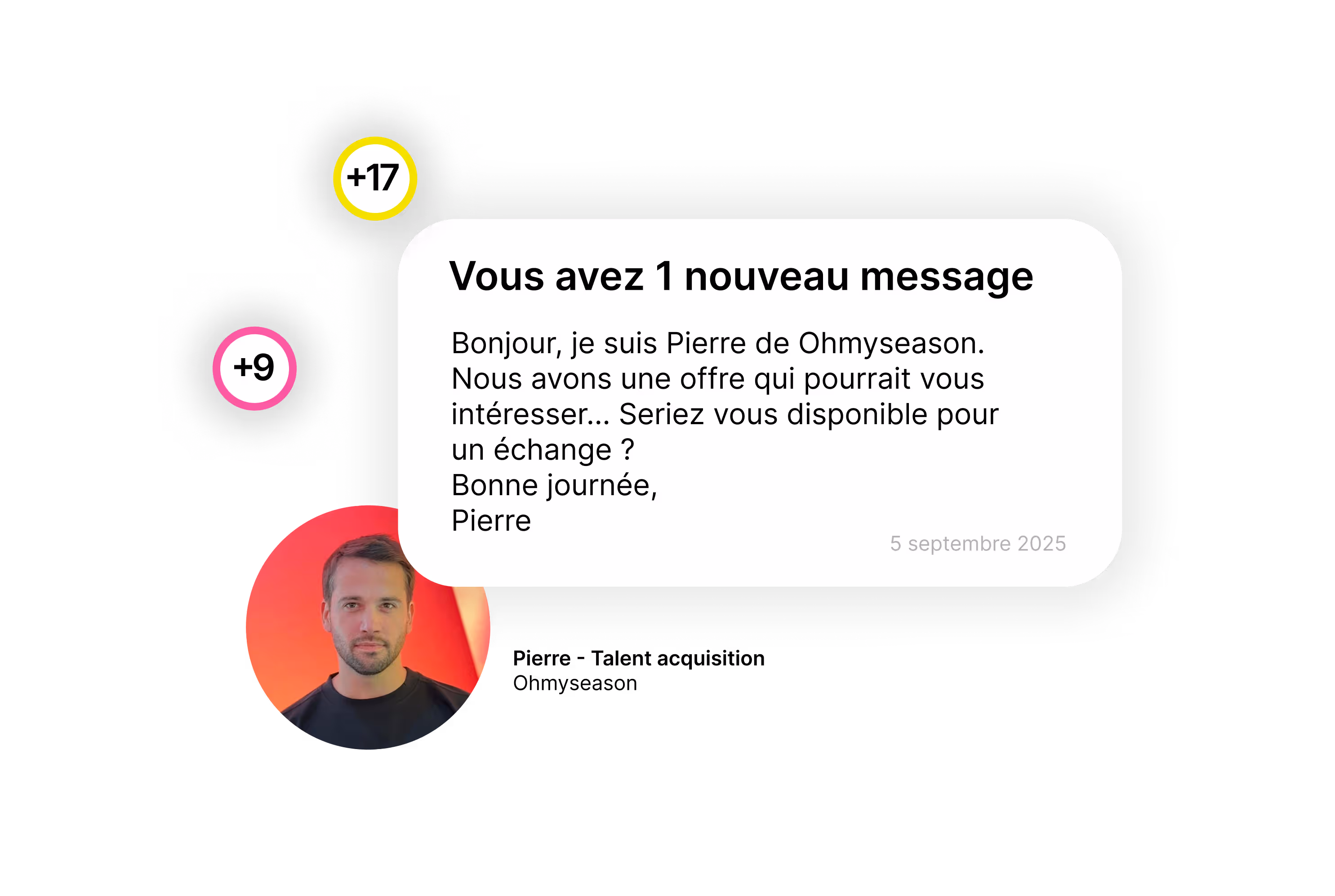Interface de messagerie emploi saisonnier avec notifications et échange pour job temporaire sur la plateforme Ohmyseason