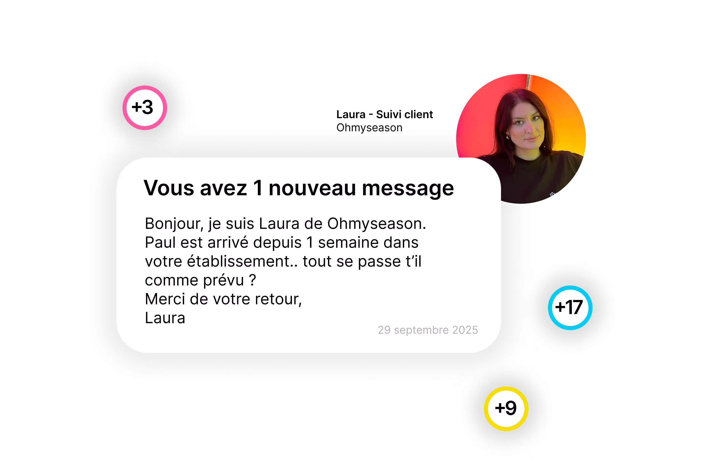 Interface de suivi des recrutements avec message de Laura de Ohmyseason concernant le processus d'embauche pour emploi saisonnier