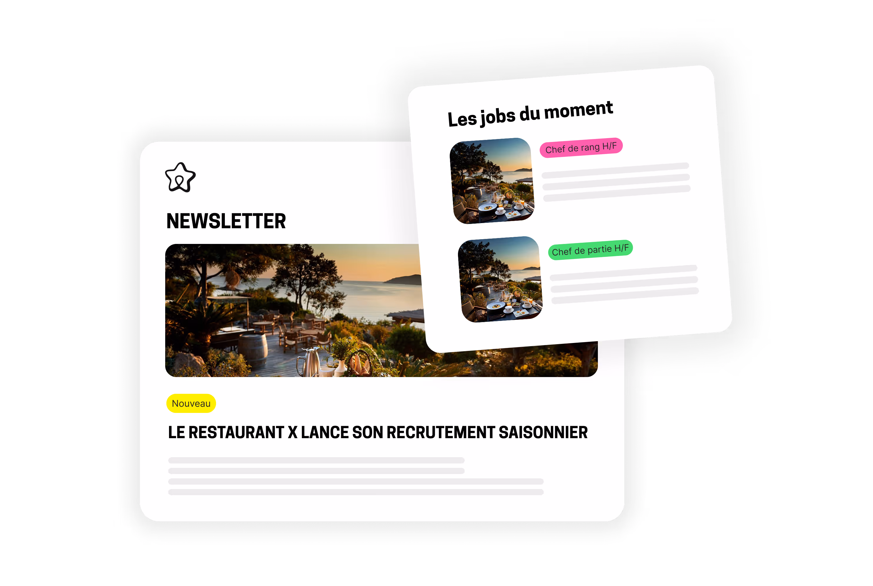 Newsletter Ohmyseason avec jobs du moment et article sur le recrutement saisonnier dans la restauration pour employeurs
