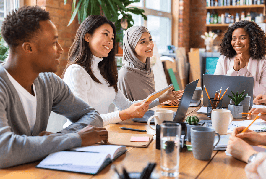 Team collaborating in a corporate workplace