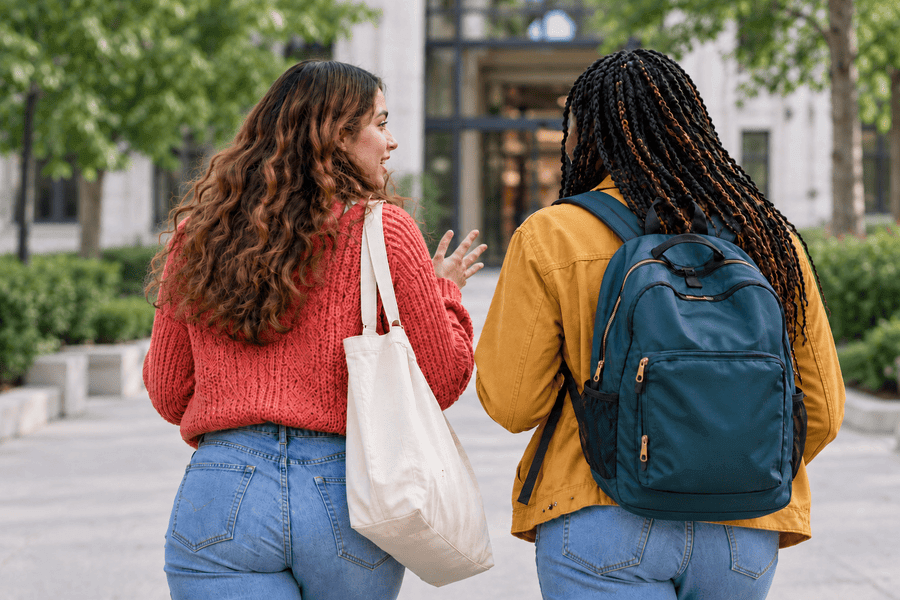 Students walking together on a university campus