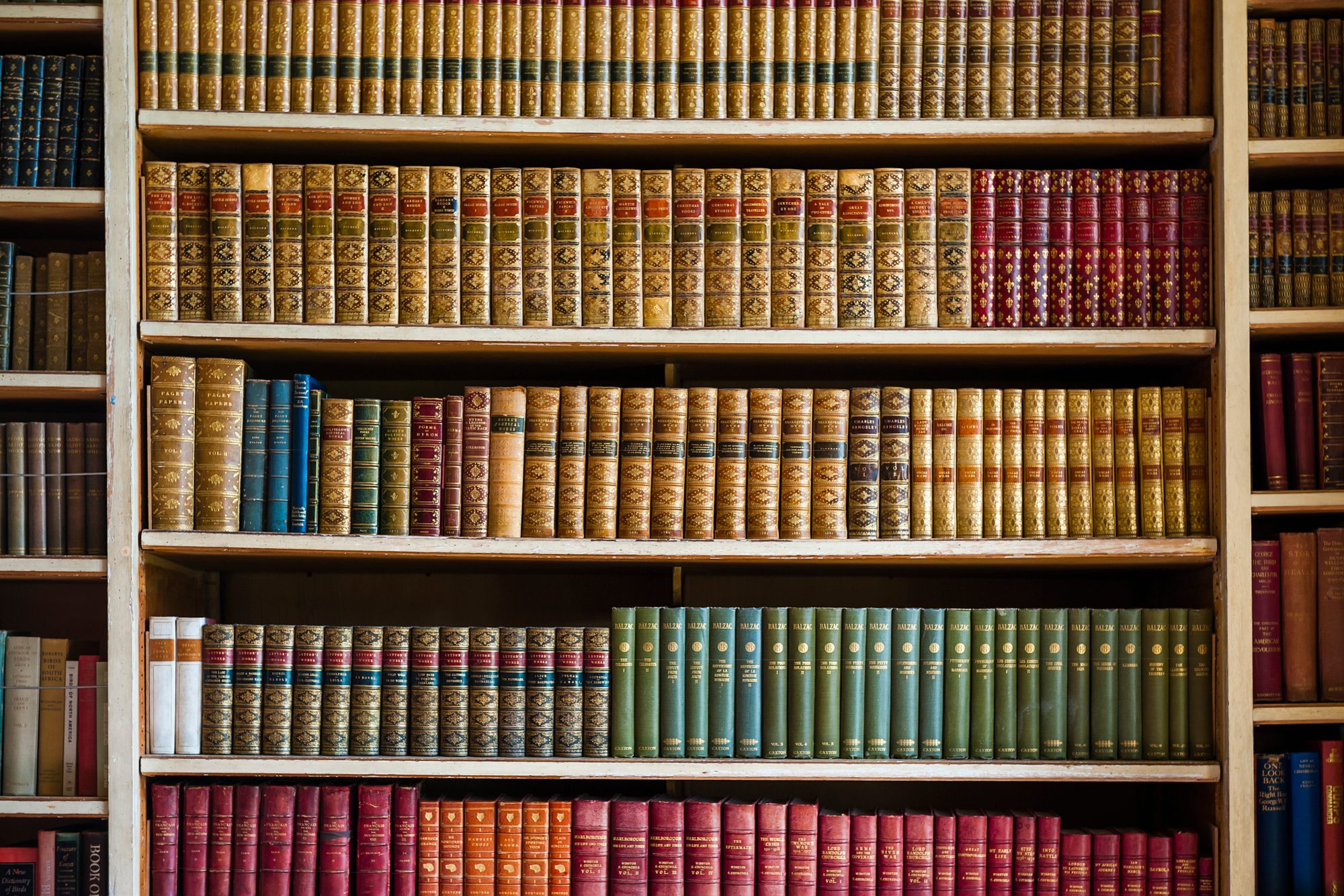 Dicht gefülltes altes Bücherregal in einer Bibliothek, Sinnbild für Erfolgsratgeber und die gefilterten Geschichten der Überlebenden