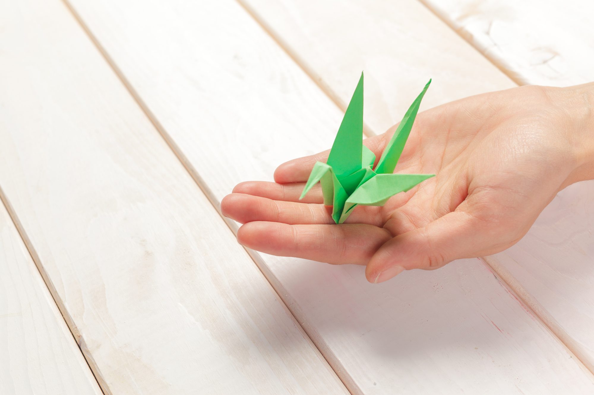 Selbst gefalteter Origami-Kranich liegt auf einer geöffneten Hand, Sinnbild für das Origami-Experiment, mit dem Norton, Mochon und Ariely den Ikea-Effekt belegten