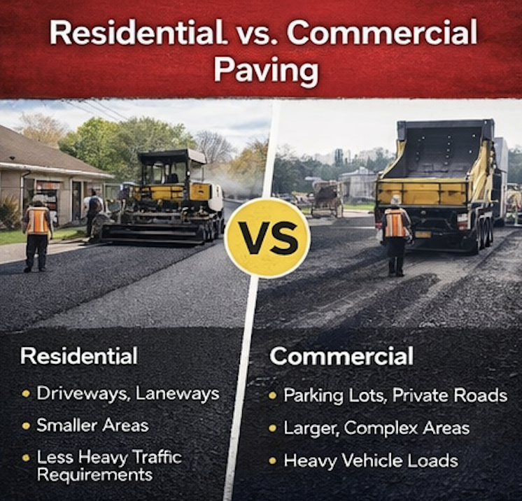 Comparison of residential driveway paving and commercial asphalt paving projects in Toronto