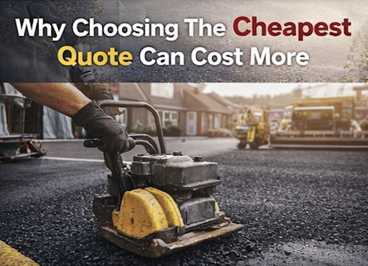 Asphalt compaction equipment illustrating risks of choosing the cheapest paving quote