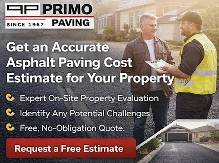 Primo Paving contractor providing an on-site asphalt paving estimate for a residential property