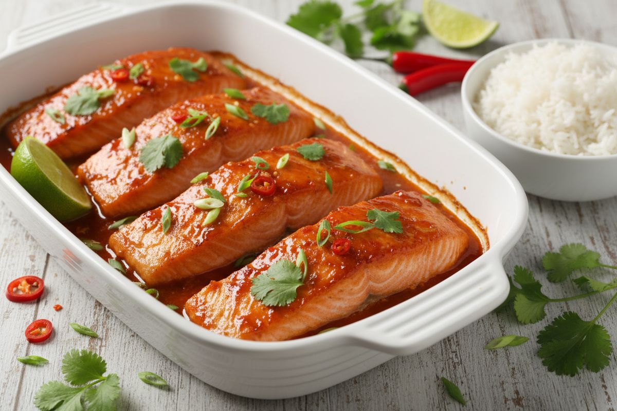 Helppo uunilohi sweet chili -kastikkeella – makea, tulinen ja mehevä kalaruoka koko perheelle.