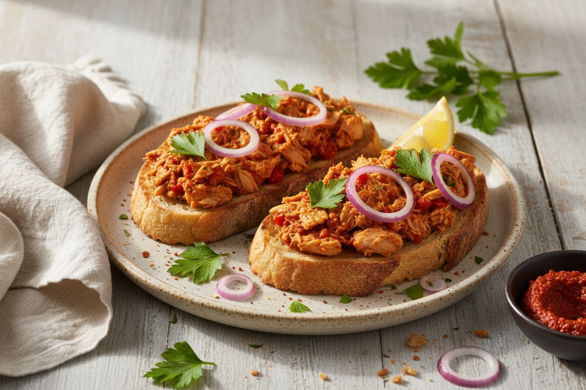 Nopeasti valmistuvat harissa-tonnikalaleivät – tulinen, raikas ja mehevä kalaruoka arjen piristäjäksi.