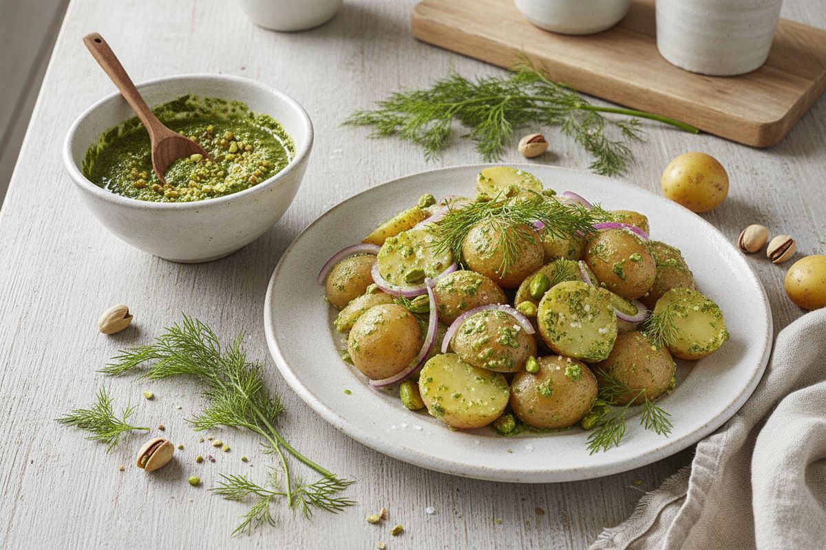 Tuore tillipesto pistaaseilla ja parmesaanilla – täydellinen lisuke kalalle, perunasalaatille ja kesän grillipöytään.