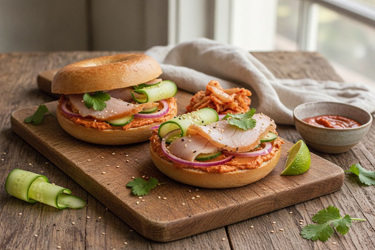 Savukirjolohi, korealainen gochujang-tuorejuusto ja rapea bagel yhdistyvät tässä maukkaassa ja helpossa kalareseptissä.