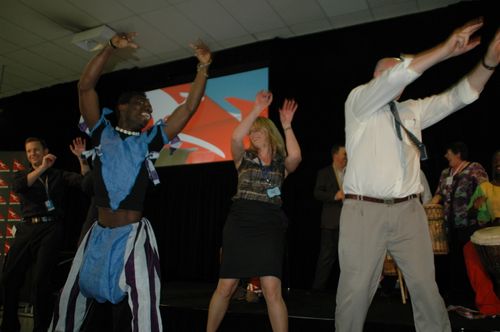 Corporate team-building activity with African drumming