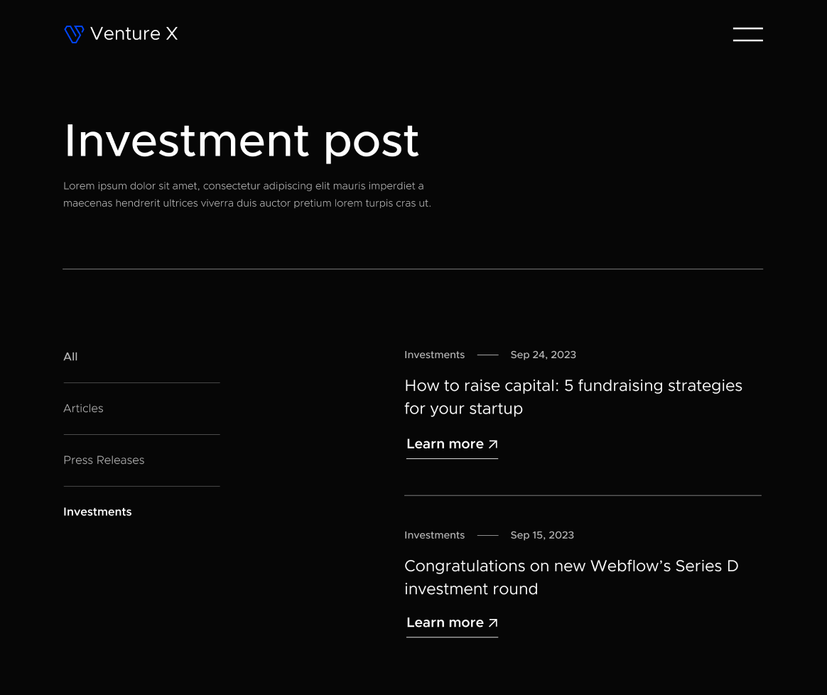 Blog Category - Venture X Webflow Template