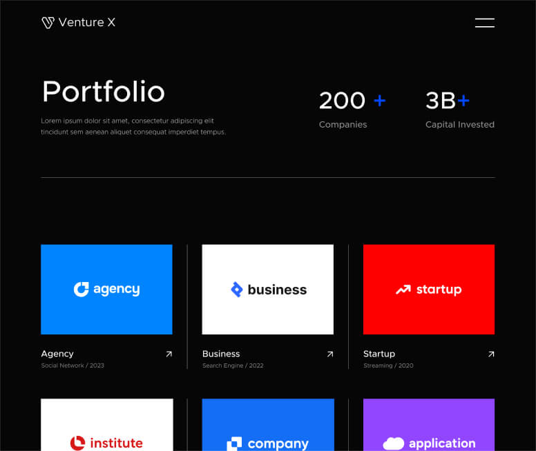 Portfolio Page - Venture X Webflow Template