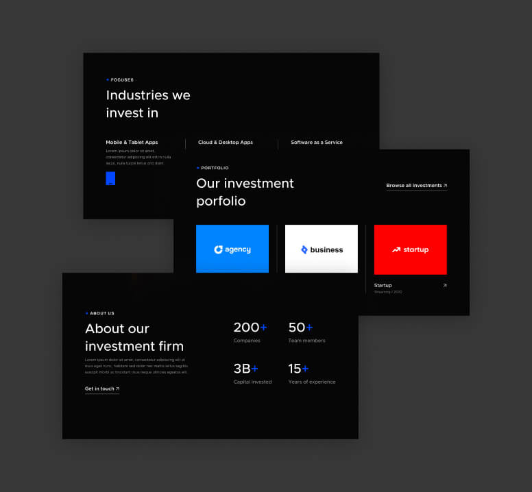 Sections Included - Venture X Webflow Template