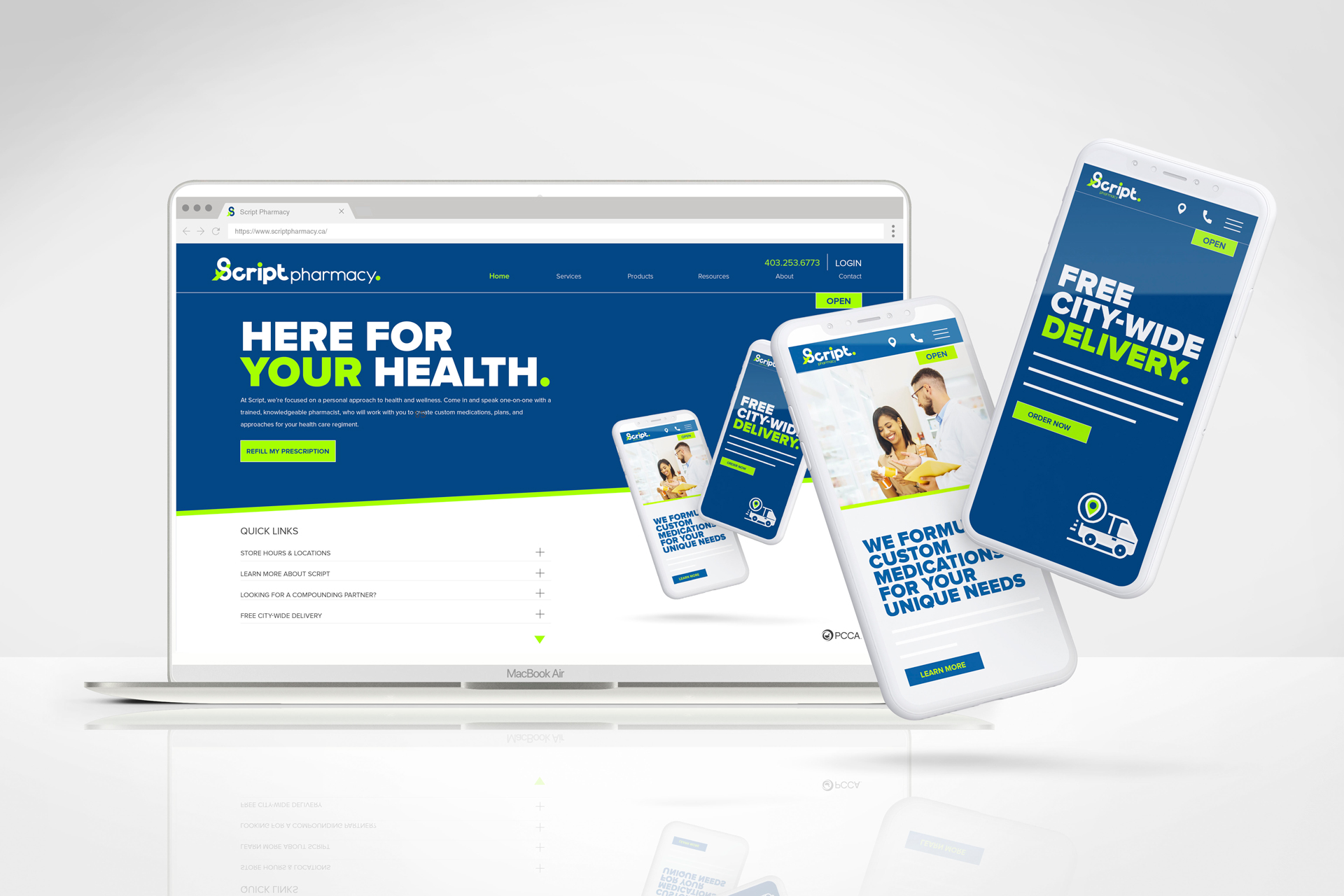 An intuitive, patient-first UI/UX design for Script Pharmacy—built to simplify prescription management through clean layouts, clear calls to action, and a calming, modern interface.