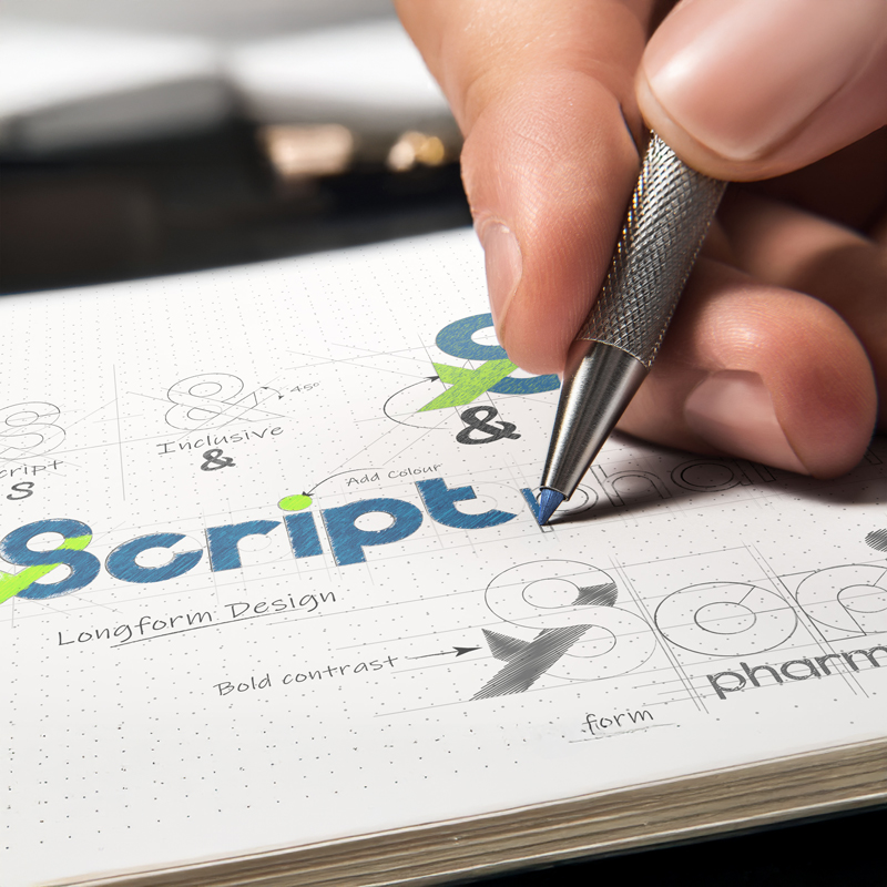 A modern, minimalist logo for Script Pharmacy that conveys trust, clarity, and care—crafted to reflect a forward-thinking approach to health and wellness.