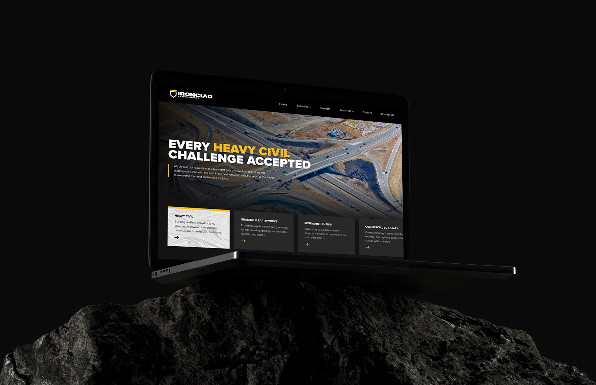 A no-nonsense UX/UI design for Ironclad that makes exploring services, projects, and fleet capabilities effortless—built with clear structure, bold visuals, and mobile-first functionality.