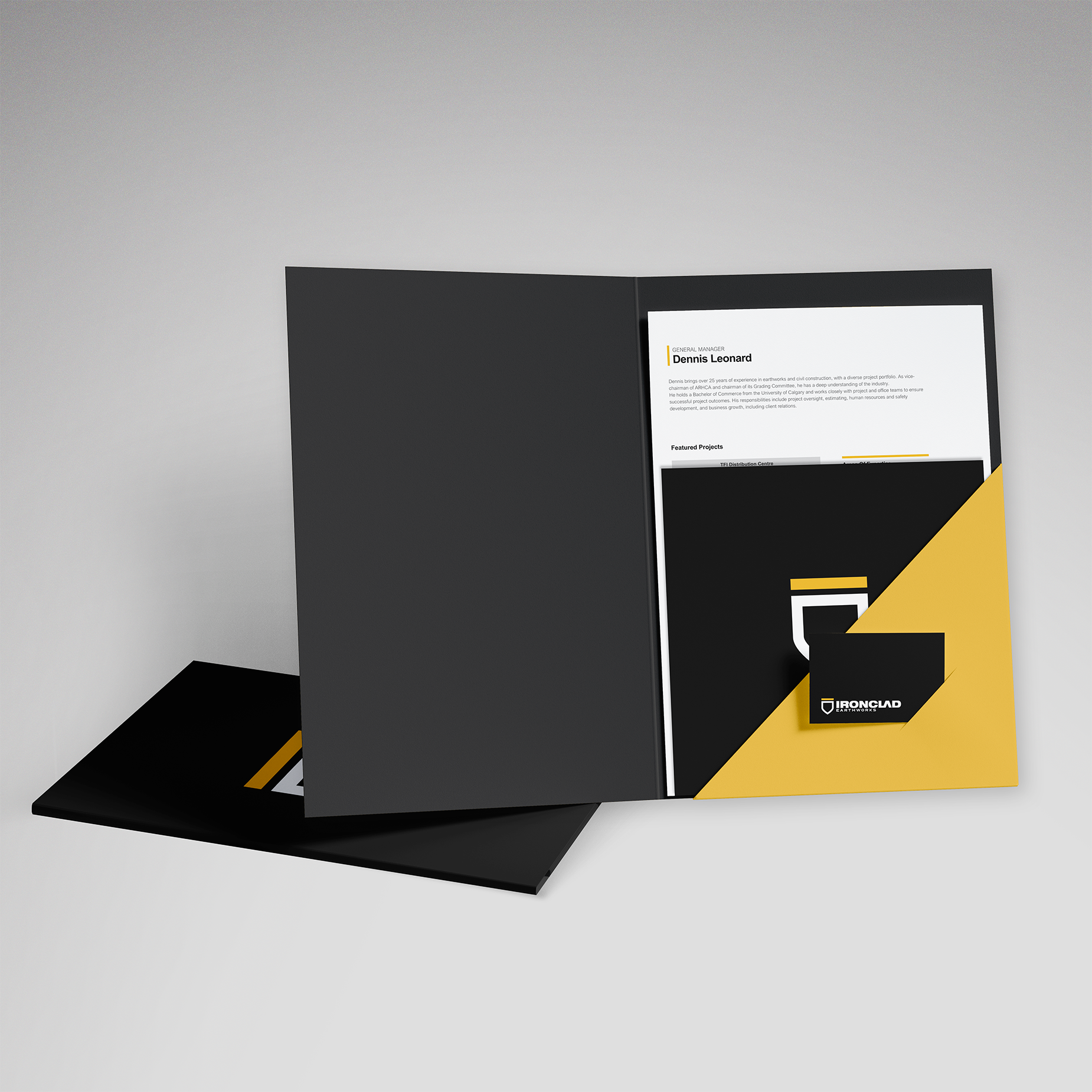 A rugged, visually-driven booklet for Ironclad that showcases their construction expertise—featuring project highlights, fleet strength, and a brand voice rooted in confidence and clarity.