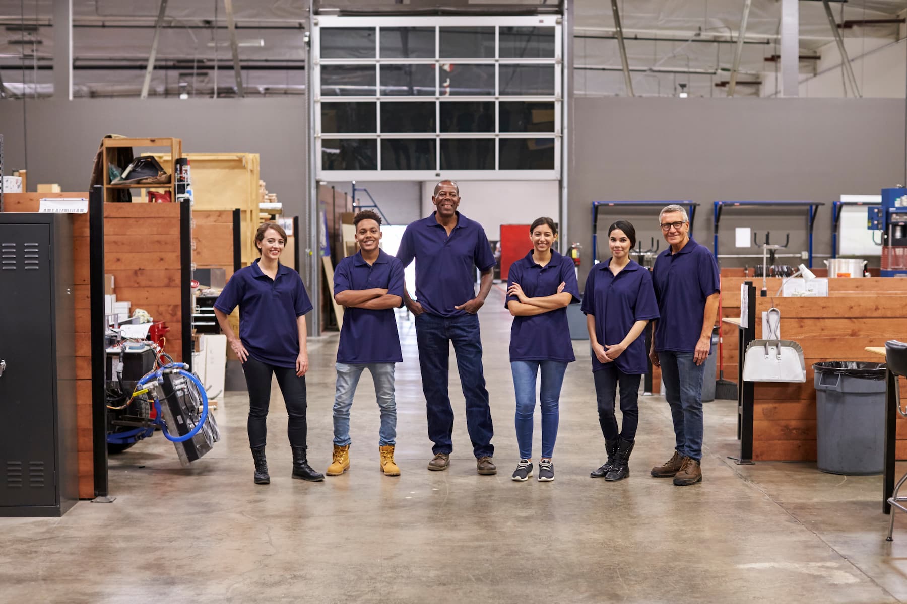 group of coworkers in warehouse