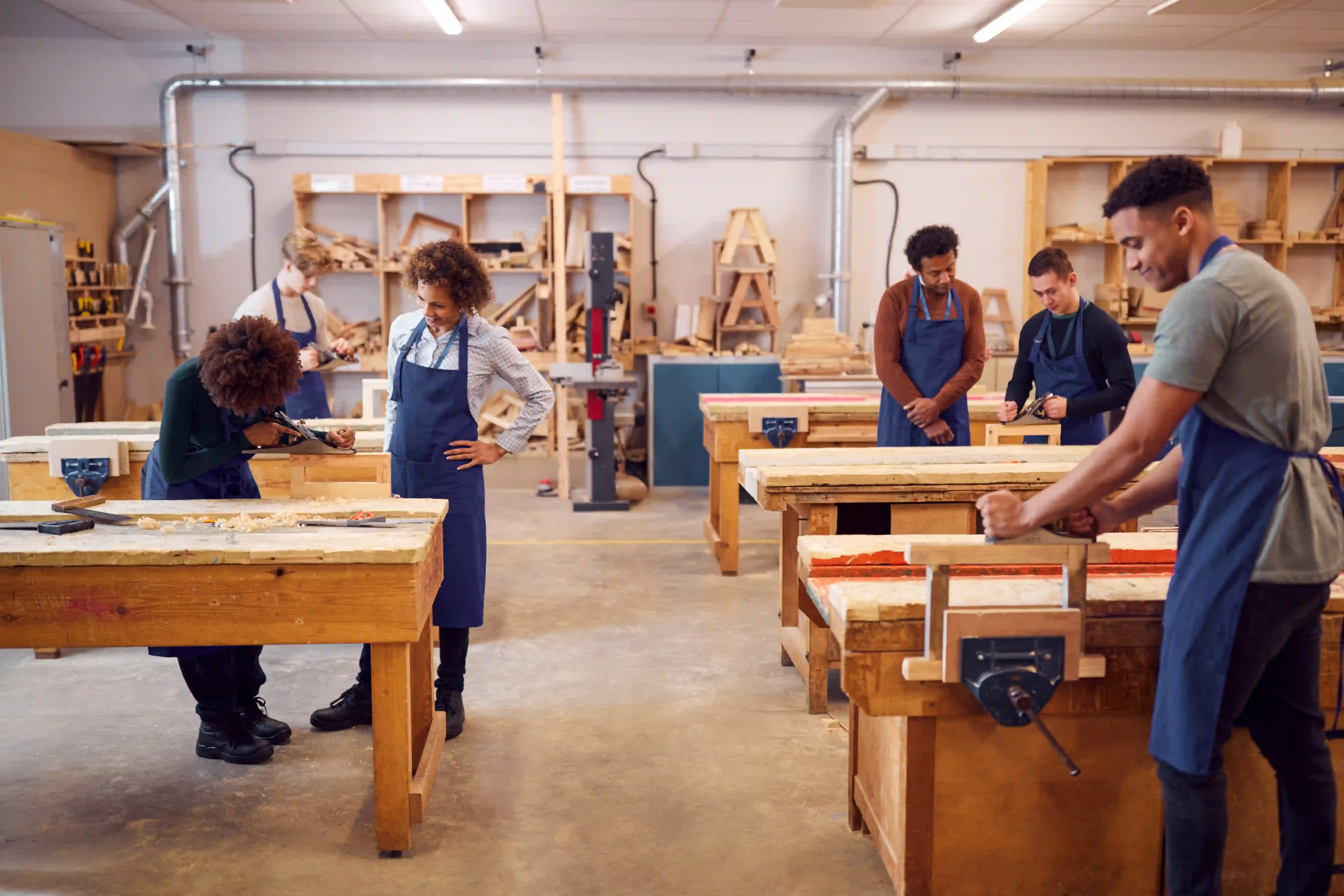 wide angle view of carpentry workshop