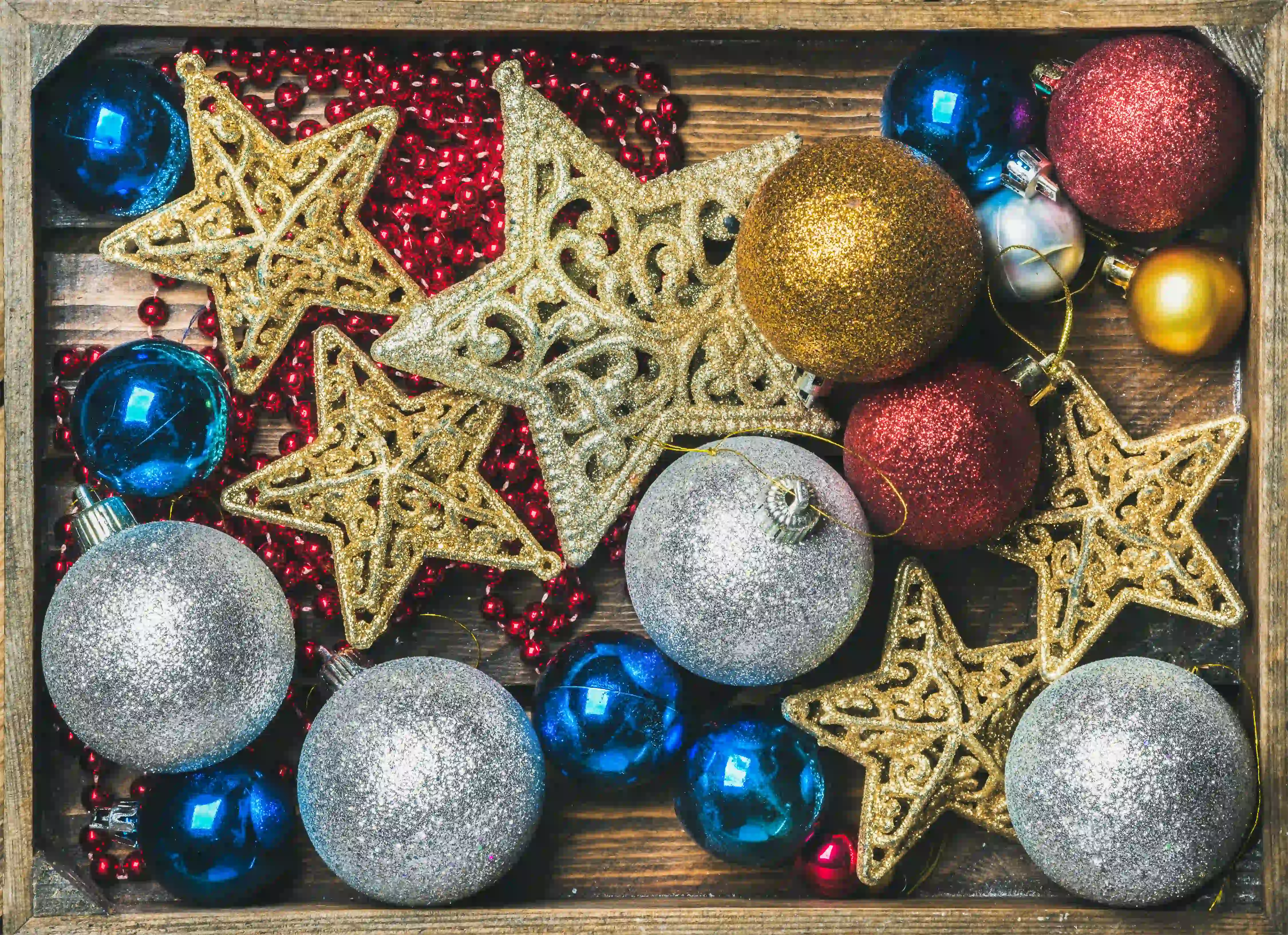 tree ornaments in box