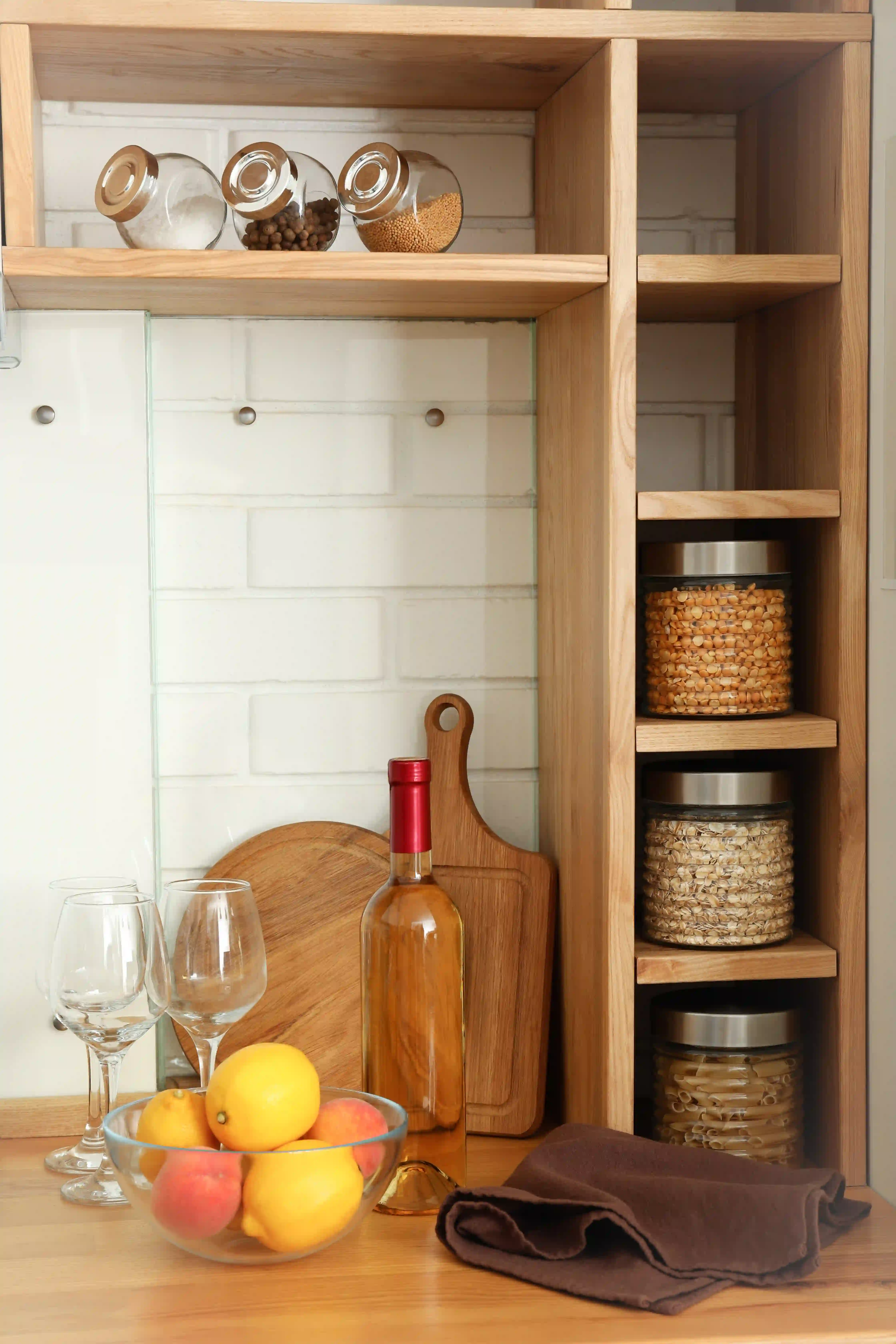 wooden kitchen storage shelves