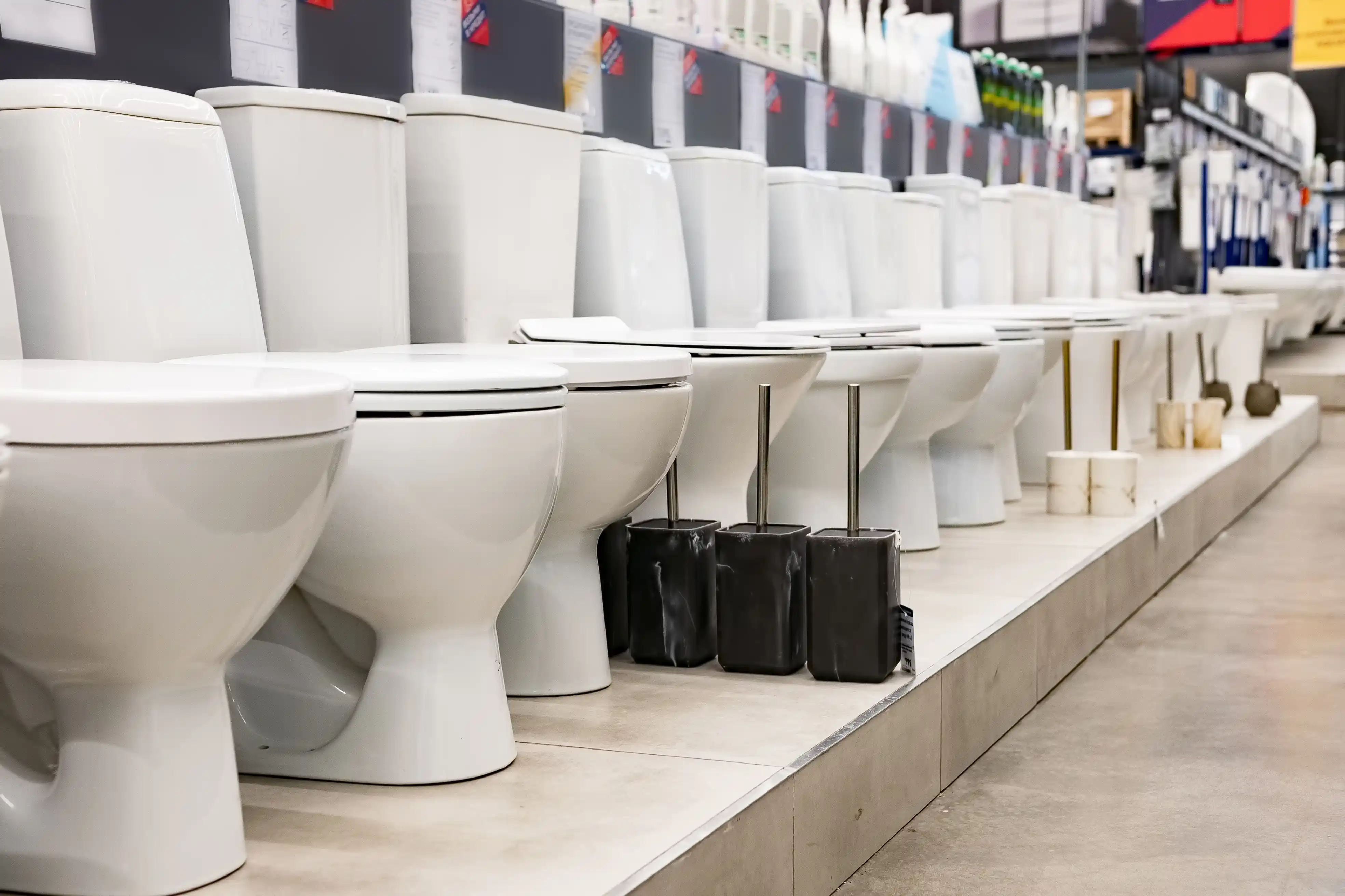 toilets lined up in hardware store