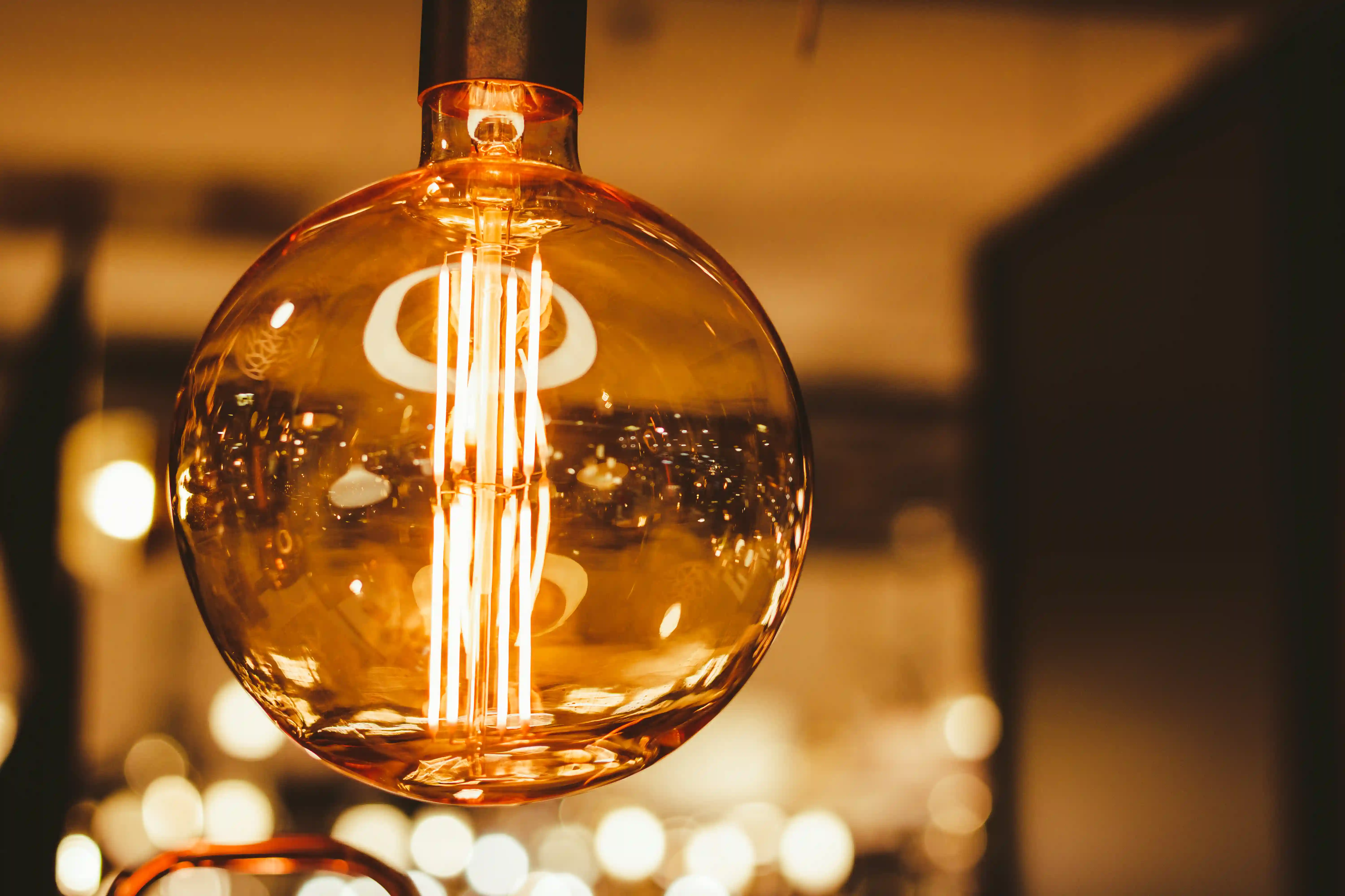 close up light bulb lit dimly
