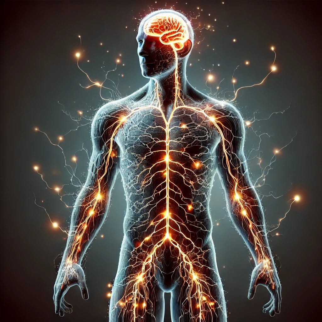 Illustration of the brain, spinal cord and nerves