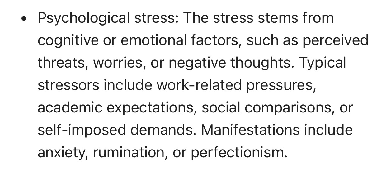 Research excerpt listing examples of psychological stressors