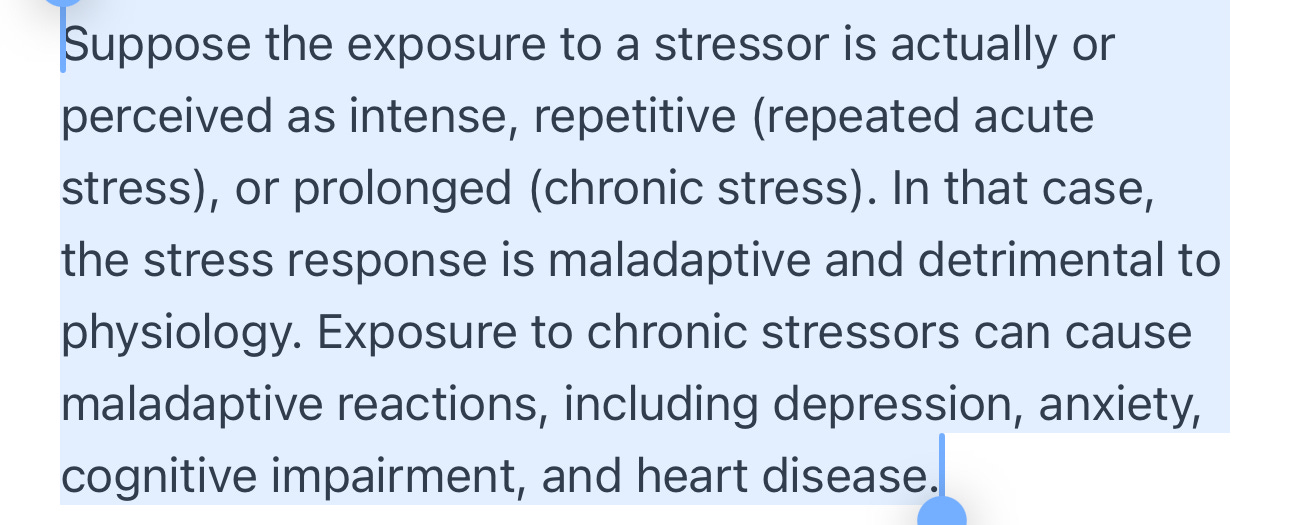 Research excerpt discussing intense, repeated and prolonged stress