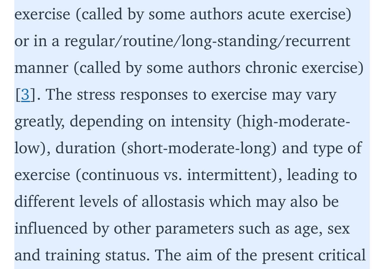 Research excerpt comparing acute and chronic exercise stress responses