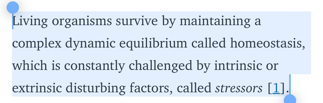 Research excerpt defining homeostasis and stressors