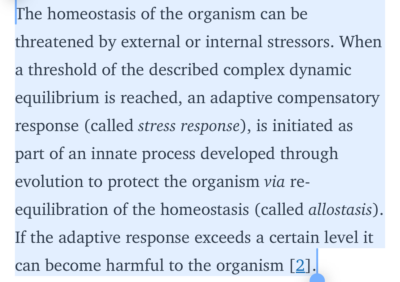 Research excerpt describing homeostasis, stress responses and allostasis