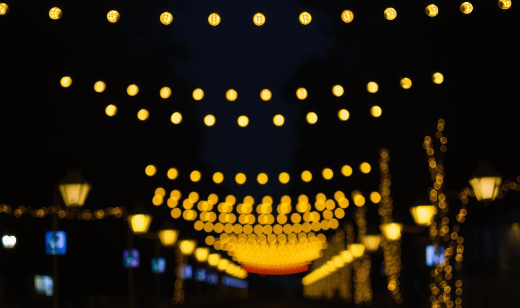 Rows of lights illuminated at night